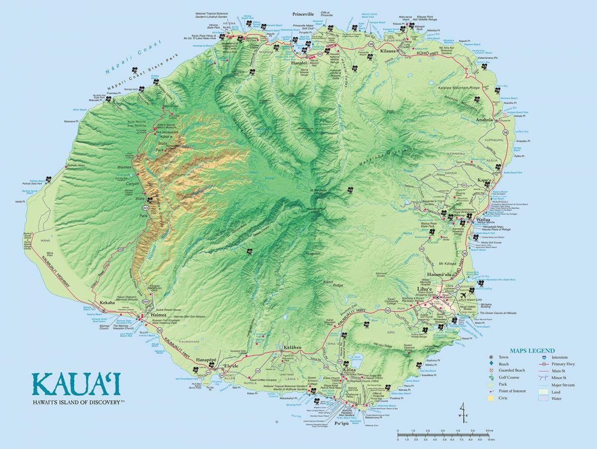 Mapa da ilha Kauai