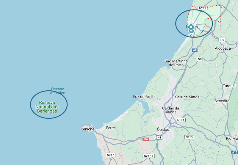 Mapa das Berlengas e Nazaré