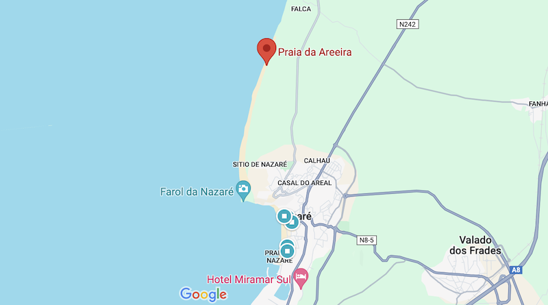 Mapa da Praia da Areeira na Nazaré