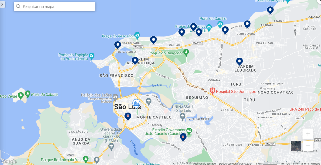 Mapa de hotéis em São Luís