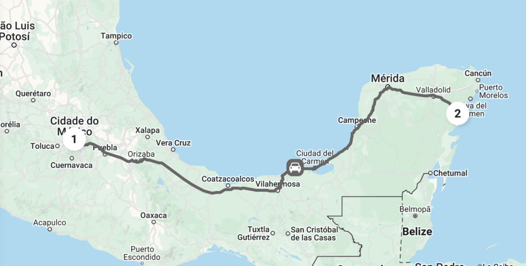 Roteiro de carro entre Cidade do México e Tulum