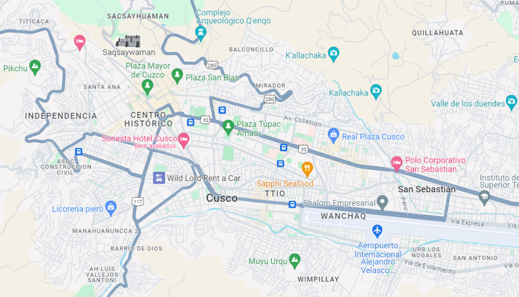 Mapa das regiões de Cusco