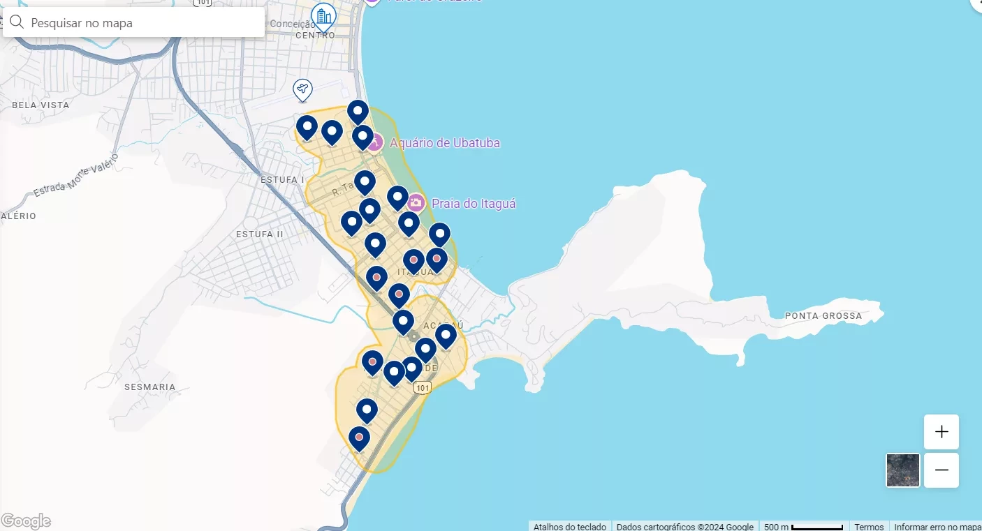 Mapa de hospedagem em Ubatuba